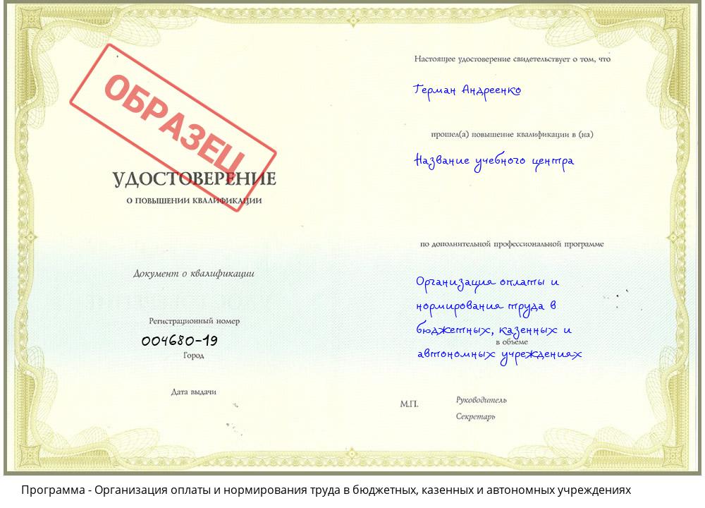 Организация оплаты и нормирования труда в бюджетных, казенных и автономных учреждениях Краснокаменск