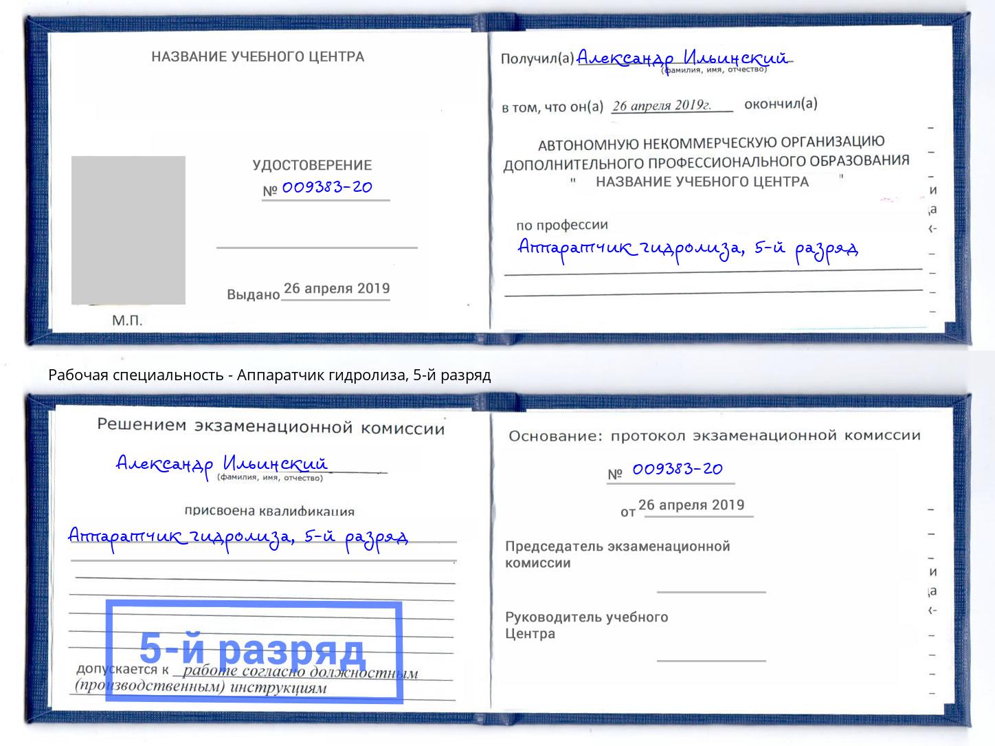 корочка 5-й разряд Аппаратчик гидролиза Краснокаменск