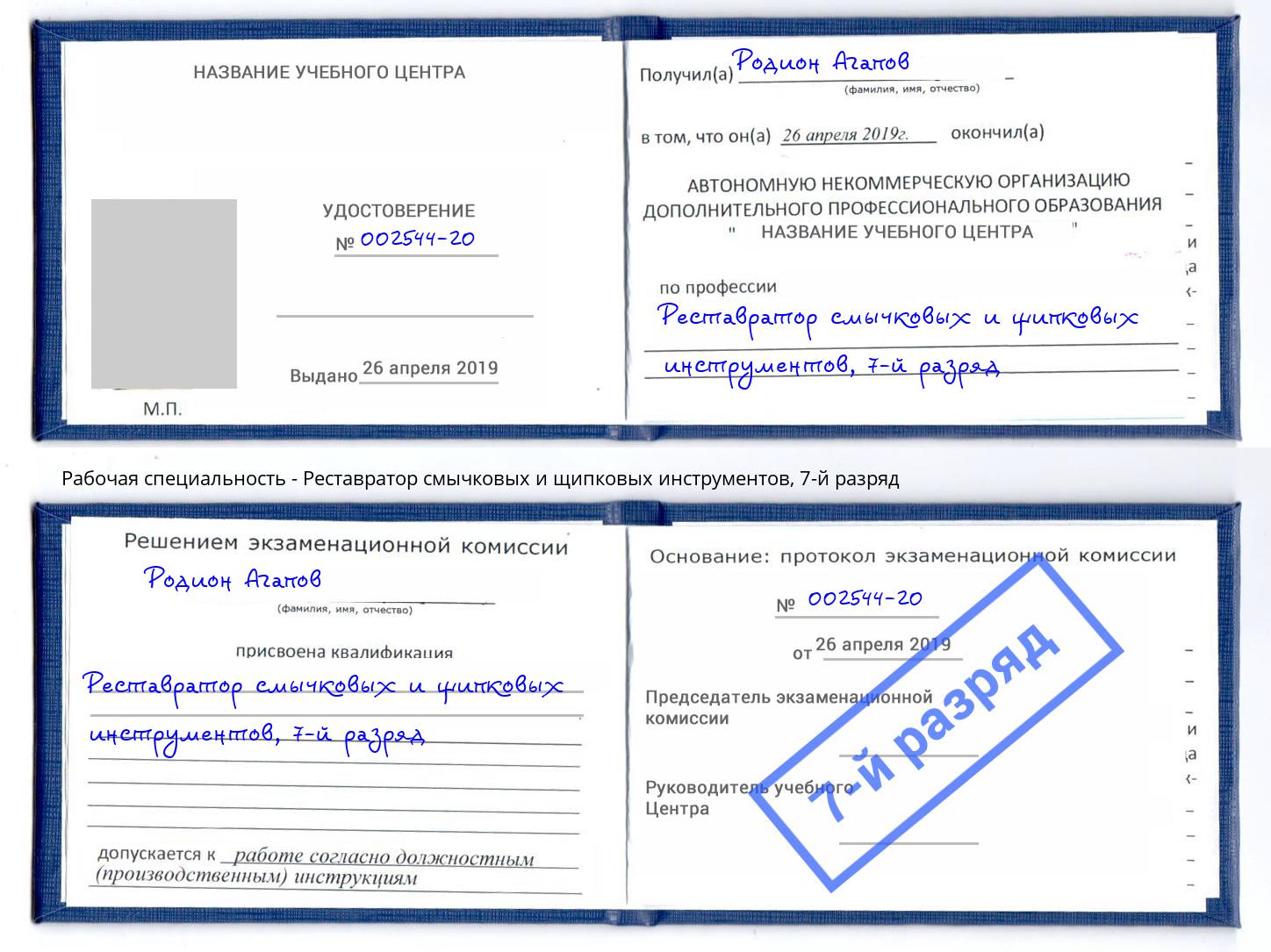 корочка 7-й разряд Реставратор смычковых и щипковых инструментов Краснокаменск