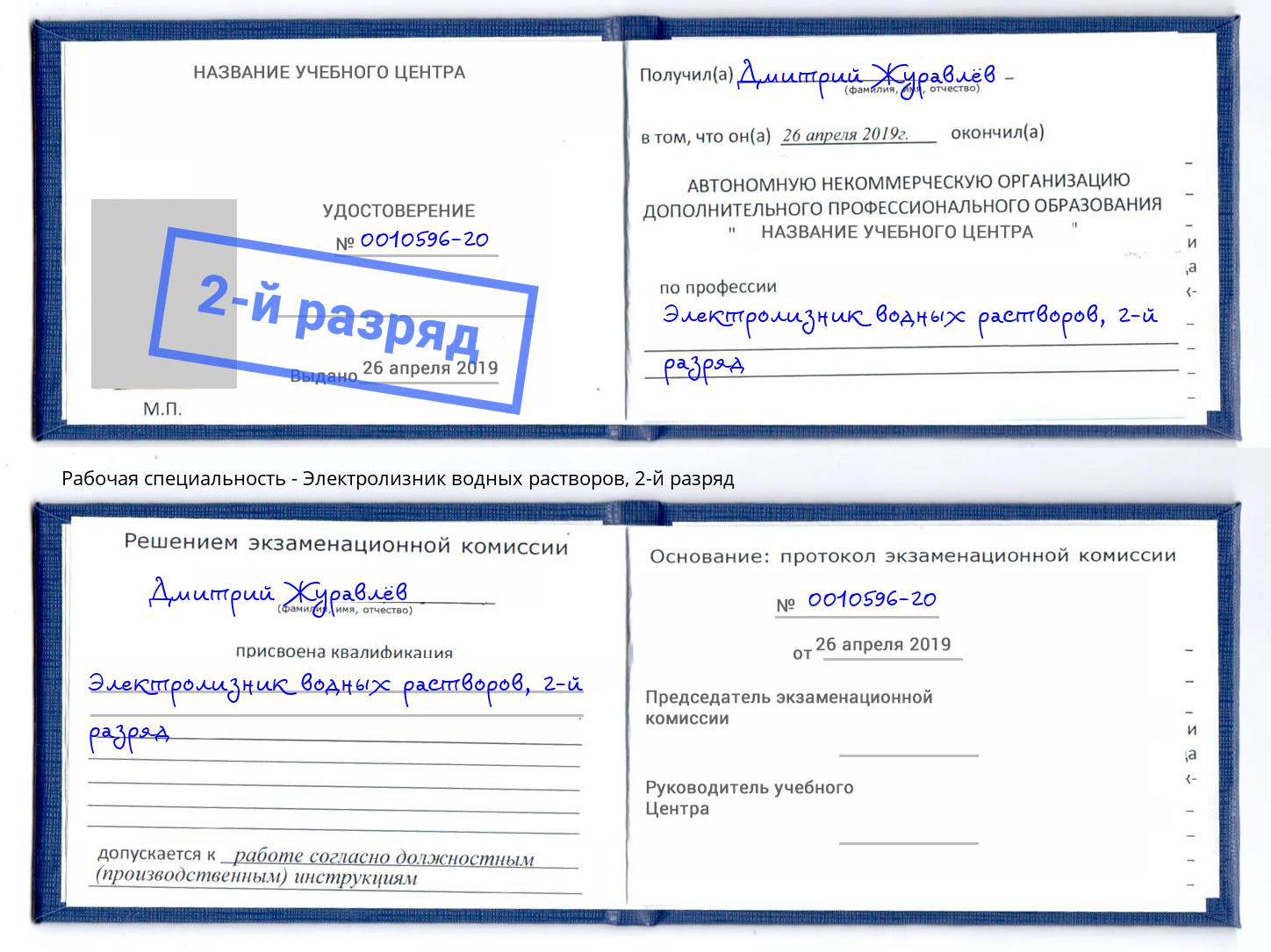 корочка 2-й разряд Электролизник водных растворов Краснокаменск