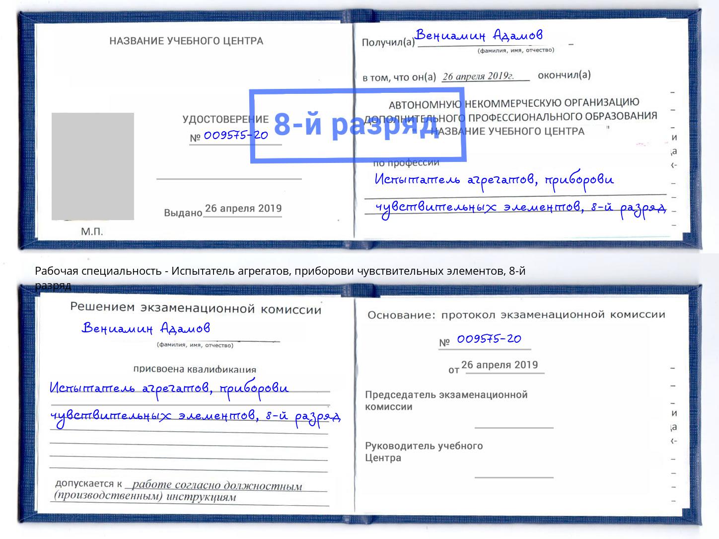 корочка 8-й разряд Испытатель агрегатов, приборови чувствительных элементов Краснокаменск